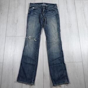 Seven For All Mankind Low Rise Straight Dark Wash Jeans 26x32 Y2K Denim Stretch